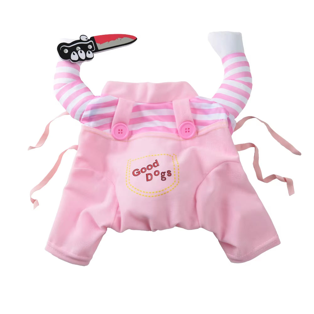 Chucky Hundekostüm für Halloween! Lustig & gruselig, perfekt für Hunde & Katzen. Süßes Cosplay-Outfit für Partys & Fotoshootings.