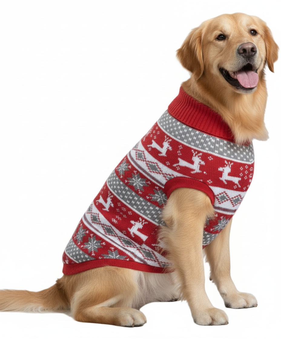 Weihnachtlicher Strick-Hundepullover mit Rollkragen (Wolle)