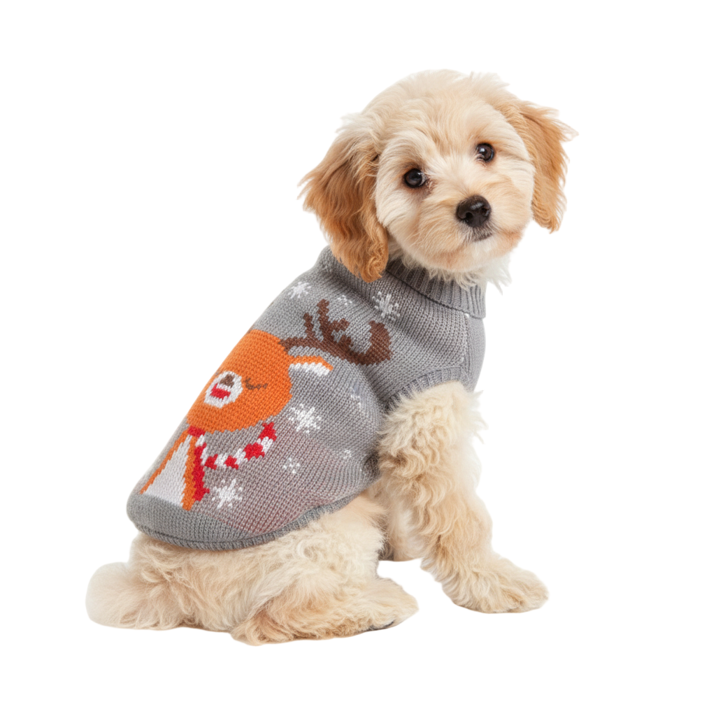 Weihnachtlicher Strick-Hundepullover mit Rollkragen (Wolle)