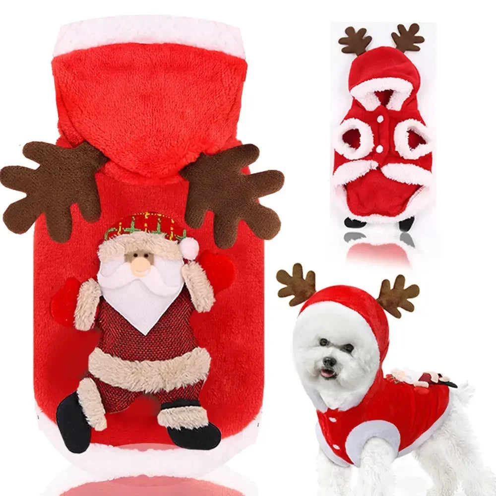 Kuscheliger Weihnachts-Hundepullover aus Fleece mit Kapuze, Motive Santa oder Weihnachtsbaum. Warm, leicht, ideal für kleine Hunde. Jetzt entdecken!