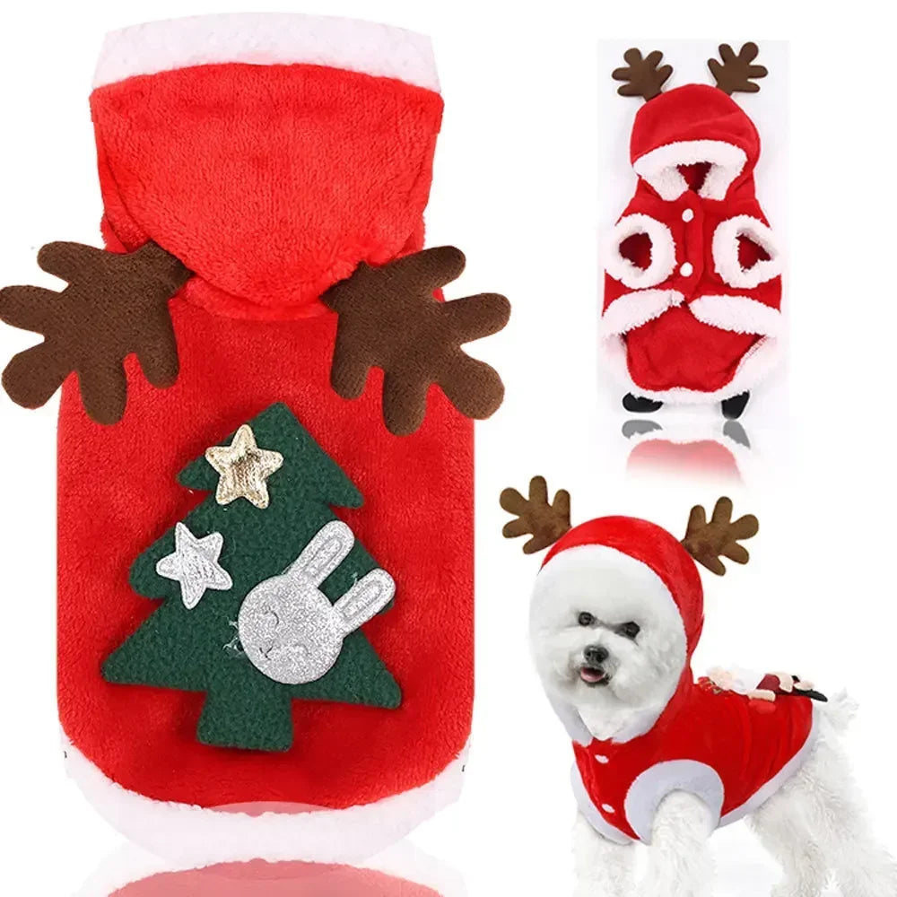 Kuscheliger Weihnachts-Hundepullover aus Fleece mit Kapuze, Motive Santa oder Weihnachtsbaum. Warm, leicht, ideal für kleine Hunde. Jetzt entdecken!