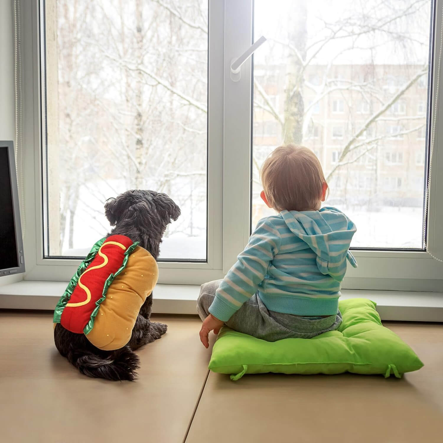 Haustierkostüm Hot Dog-förmige Dackelwurst Verstellbare Kleidung Lustiger Wärmer für Welpen, Hunde und Katzen