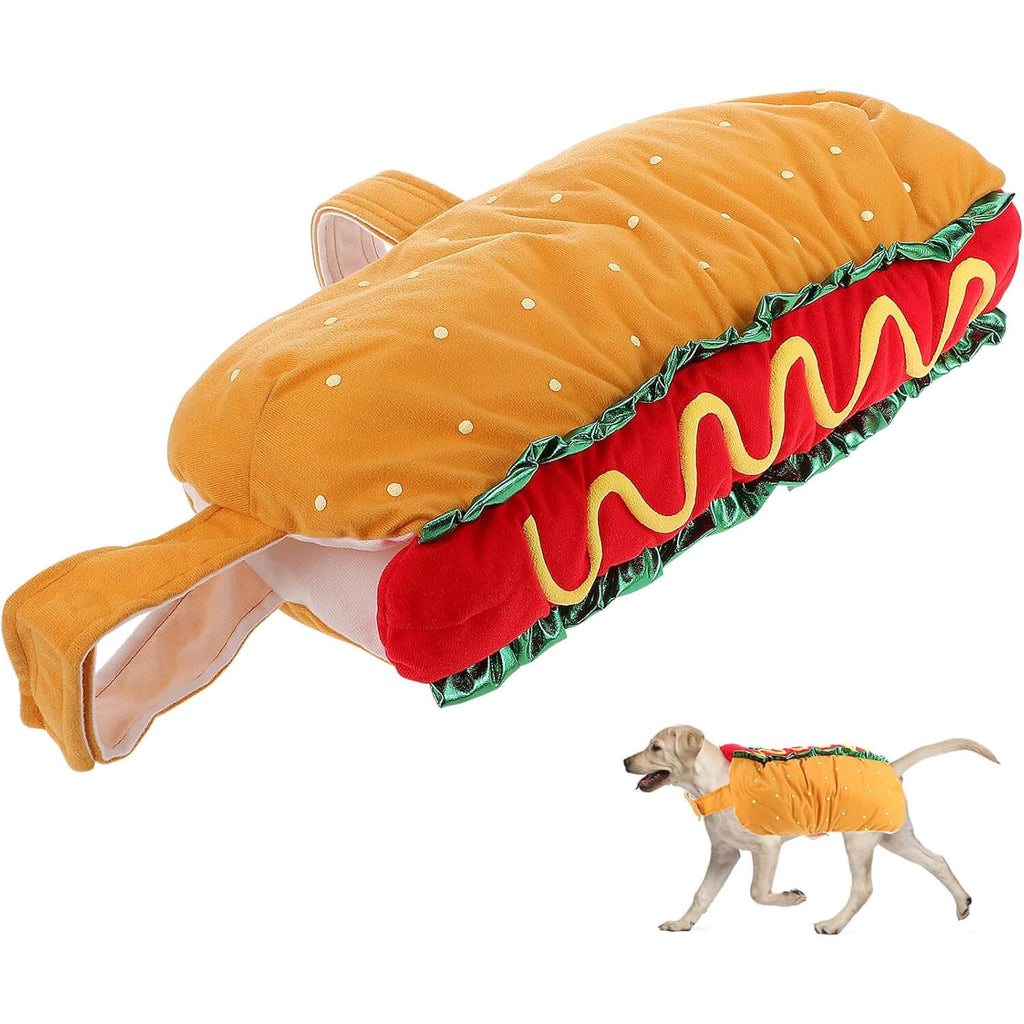 Haustierkostüm Hot Dog-förmige Dackelwurst Verstellbare Kleidung Lustiger Wärmer für Welpen, Hunde und Katzen