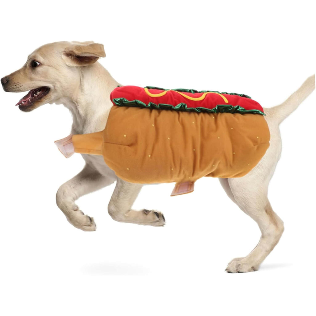 Haustierkostüm Hot Dog-förmige Dackelwurst Verstellbare Kleidung Lustiger Wärmer für Welpen, Hunde und Katzen