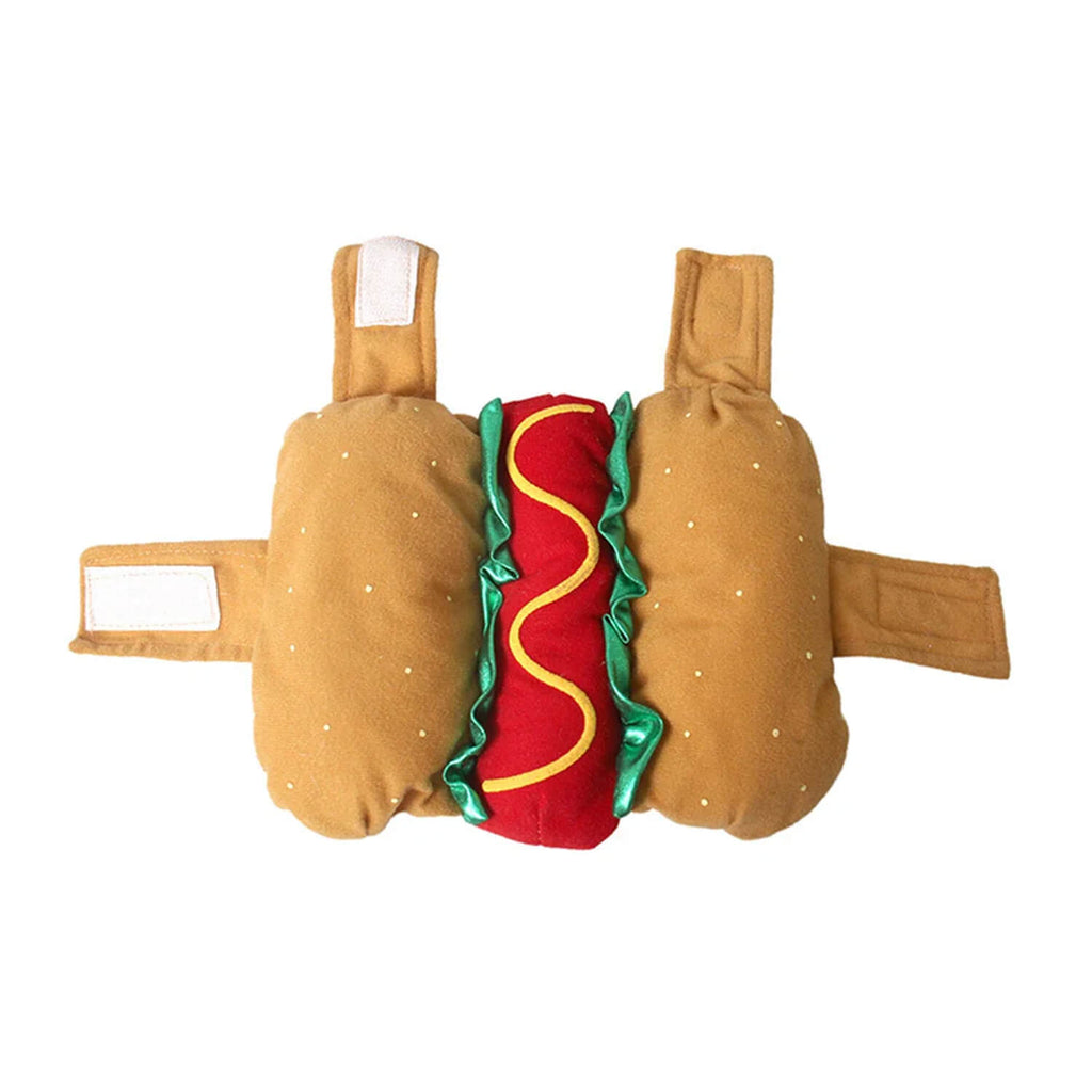 Haustierkostüm Hot Dog-förmige Dackelwurst Verstellbare Kleidung Lustiger Wärmer für Welpen, Hunde und Katzen