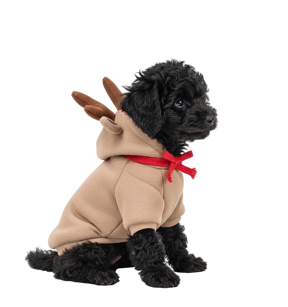 Weihnachtlicher Rentier-Hoodie für Hunde kuschelig, warm und super süß. Perfekt für Spaziergänge, Fotoshootings & Feiertage. Ideal für kleine und mittelgroße Hunde.