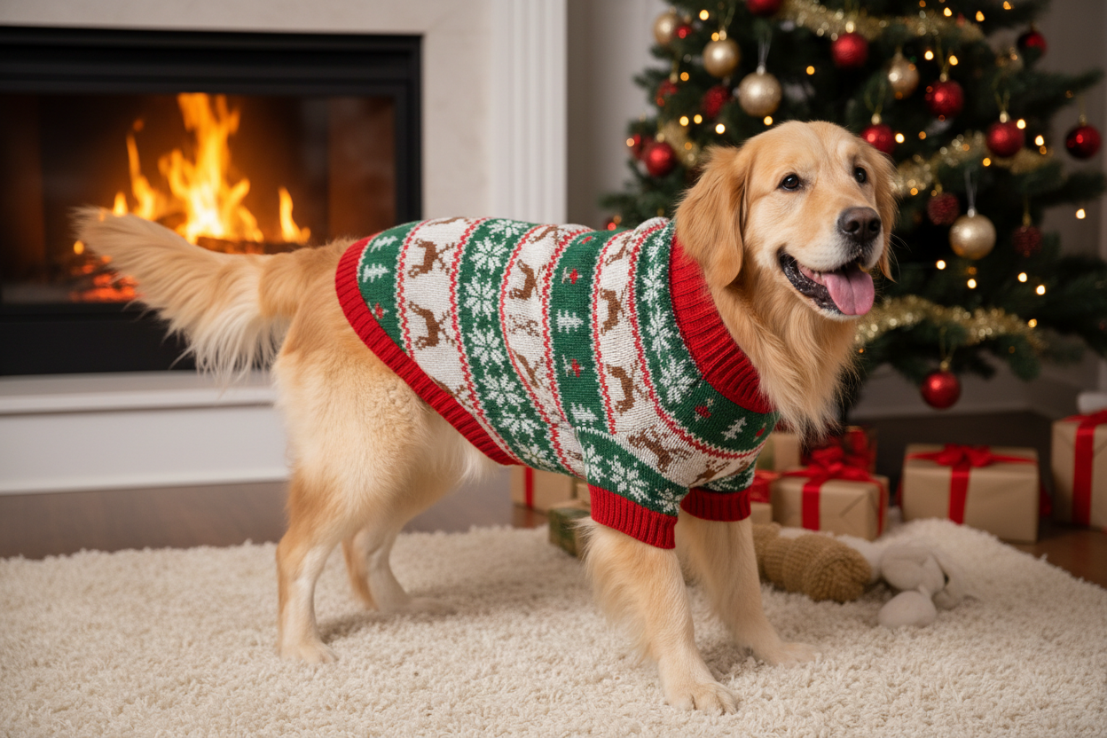Dog in cute christmas sweaters