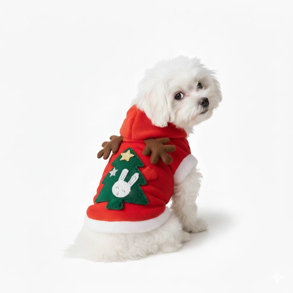 Hunde Weihnachts Hoodie - Santa & Weihnachtsbaum, Fleece, für kleine Hunde